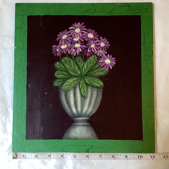 Set of 2 Hand-Painted Floral Wall Art on Wood –Green Frame–Rustic & Cottagecore - Picture 8 of 8